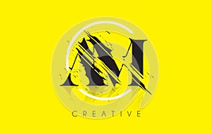 AM Letter Logo with Vintage Grundge Drawing Design. Destroyed Cu photo