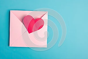 letter love mail romantic card greeting day valintines background blue space copy empty heart envelope Pink photo
