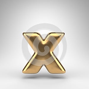 Letter X lowercase on white background. Golden 3D letter with gloss metal texture.