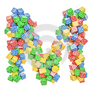 Letter M, from ABC Alphabet Wooden Blocks. 3D rendering