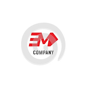 Letter M Alphabetic Logo Design Template, EM Abjad, Flat Simple & Clean, Red, Arrow Lettermark Concept, Strong & Bold