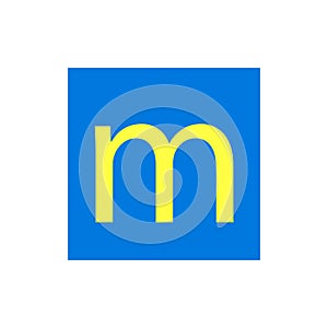Letter M in blue color box