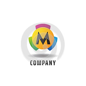 Letter M Cheerful Logo Concept, Colorful Alphabetical Logo Design Template