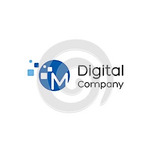 Letter M digital logo, Technology and digital logotype