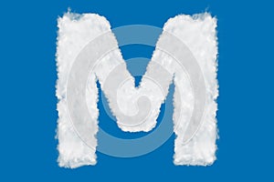 Letter M font shape element made of clouds on blue