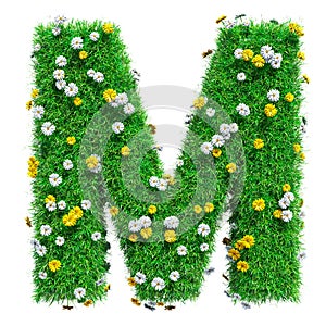 Letter M Of Green Grass And Flowers