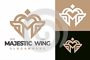 Letter M Heart Wings logo design vector symbol icon illustration