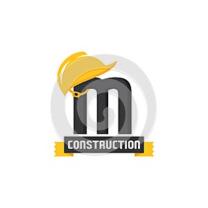 Letter M Helmet Construction Logo Vector Design. Security Building Architecture Icon Emblem