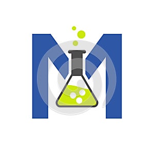 Letter M Lab Logo Concept for Science, Healthcare, Medical, Laboratory, Chemical and Nature Symbol