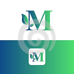 Letter M and leaf logo vector, Eco Logo Design. Letter M Vector