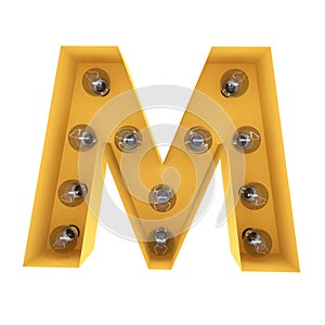 Letter M light sign yellow vintage. 3D rendering