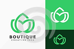 Letter M Line Art Lotus Flower Boutique Logo Vector Design. Abstract emblem, designs concept, logos, logotype element for template