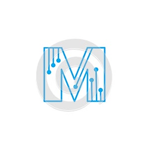 Letter M logo digital electronic circuit design vector illustration