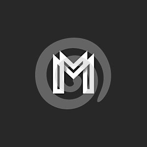 Letter M logo monogram, overlapping line mark MM initials combination symbol mockup, black and white typography design hipster photo