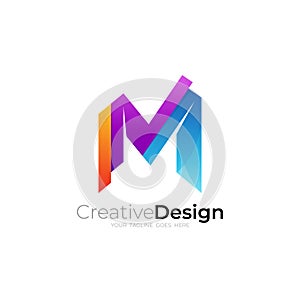 Letter M logo template, 3d colorful icons, business logos