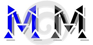 Letter M logo with triangles in two color versions, fantasy, isolated.