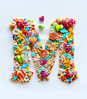 The letter m made of colorful candy