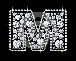 Letter M made from sparkling diamonds vector eps 10