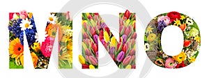 Letter M N O Floral lettering Alphabet ABC flower heads