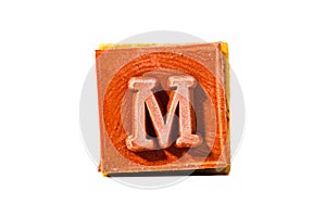 Letter M. Rubber stamp with wooden handle. Entire alphabet available