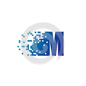 Letter M, Technology Logo With Pixel Symbol