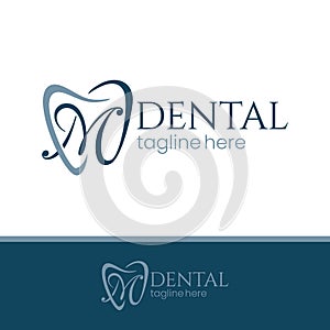 Letter M Tooth Dental Logo Design