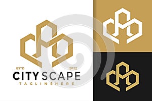 Letter M Town City Scape Modern Elegant Logo Design  Vector Template