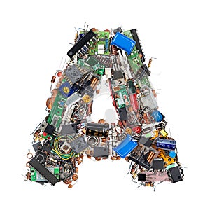 Letter A made of electronic components