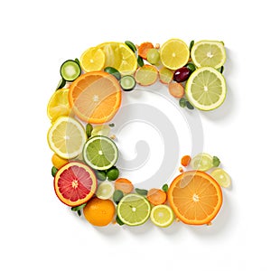 Letter made of fresh fruits and vegetables isolated on white