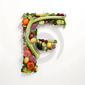 Letter made of fresh fruits and vegetables isolated on white