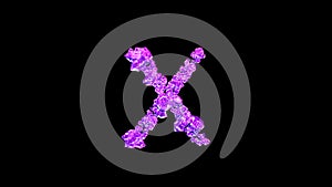 letter X made of purple lux gems or symbol on black, isolated - object 3D illustration