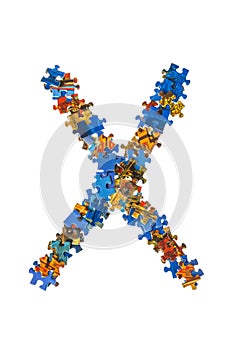Letter X made of puzzle pieces