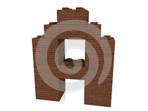 A letter made of toy bricks with a brick structure