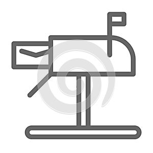 Letter in mailbox line icon, delivery service symbol, received mail vector sign on white background, mailbox side view