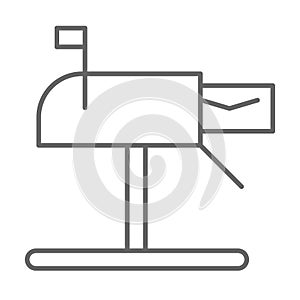 Letter in mailbox thin line icon, delivery service symbol, received mail vector sign on white background, mailbox side