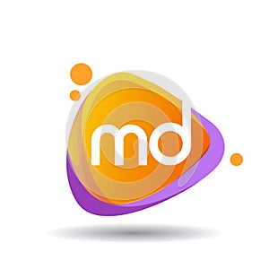 Letter MD logo in triangle splash and colorful background, letter combination logo design for creative industry, web, business and