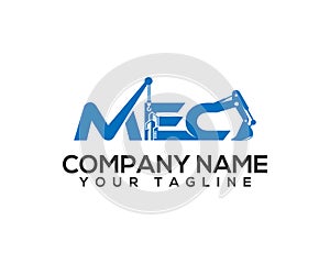 Letter MEC excavator and crane logo template for construction company.