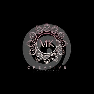 Letter MK Elegant initial logo Lotus vector