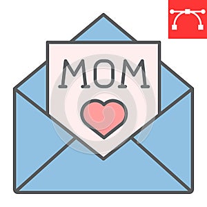 Letter for mom color line icon, envelope and heart, letter for mother vector icon, vector graphics, editable stroke