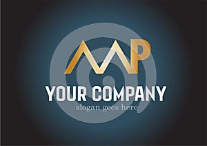 Letter MP Golden Vector Logotype Template Design