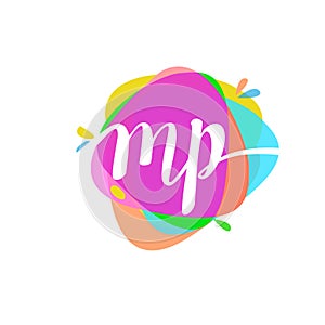 Letter MP logo with colorful splash background, letter combination logo design for creative industry, web, business and company