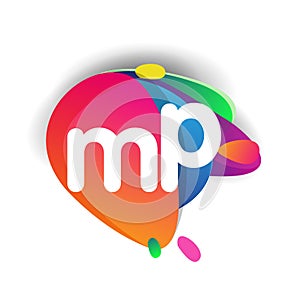 Letter MP logo with colorful splash background, letter combination logo design for creative industry, web, business and company