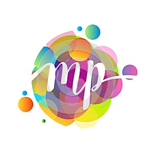 Letter MP logo with colorful splash background, letter combination logo design for creative industry, web, business and company