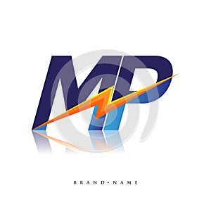 Letter MP logo with Lightning icon, letter combination Power Energy Logo design for Creative Power ideas, web, business and