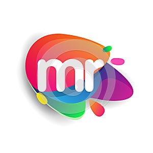 Letter MR logo with colorful splash background, letter combination logo design for creative industry, web, business and company