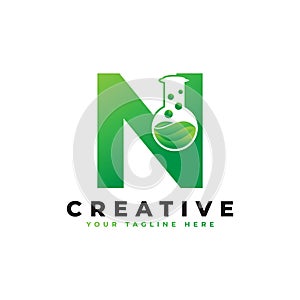 Letter N with Abstract lab logo. Usable for Business, Science, Healthcare, Medical, Laboratory, Chemical and Nature Logos