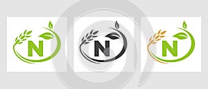 Letter N Agriculture Logo. Agribusiness, Eco-farm Design Template