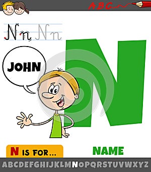 letter N from alphabet with cartoon name phrase photo