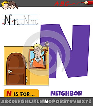 letter N from alphabet with neighbor phrase cartoon photo