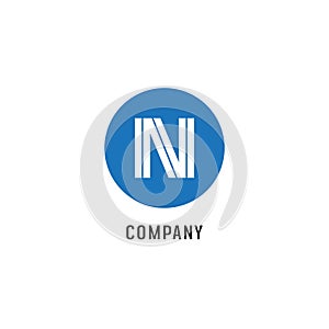 Letter N Alphabetic Logo Design Template, Abjad, Simple & Clean, Monogram, Blue, White, Rounded Ellipse Lettermark Logo Concept,